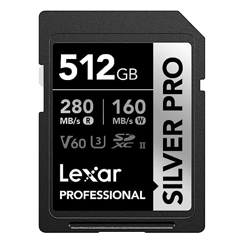Lexar SILVER PRO SD Kart 512 GB, UHS-II SD Bellek Kartı, V60, U3, C10, 280 MB/s'ye kadar Okuma, 160 MB/s Yazma, DSLR/Kamera/Fotoğrafçılar/Videografçılar/Meraklılar için SDXC Kart (LSDSIPR512G-BNNAA) ürün görseli 1