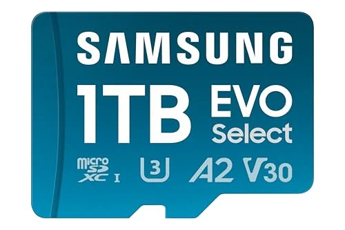 Samsung EVO Select (2024) microSD kart + SD adaptörü, 1 TB, UHS-I U3, 4K UHD, Full HD, 160 MB/s okuma, akıllı telefonlar, tabletler ve dizüstü bilgisayarlar için hafıza kartı, MB-ME1T0SA/EU ürün görseli 1