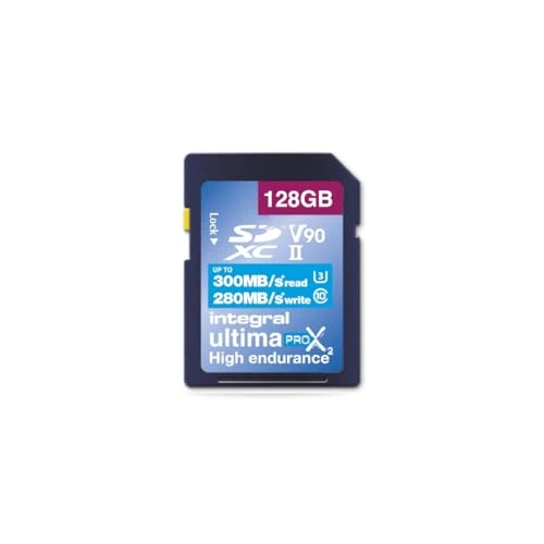 Integral 128 GB UHS-II SD kart V90 300 MB/s'ye kadar okuma ve 280 MB/s'ye kadar yazma hızı SDXC profesyonel yüksek hızlı hafıza kartı ürün görseli 1