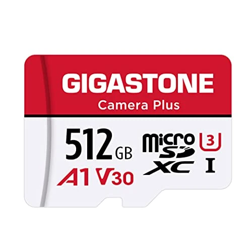 Gigastone Camera Plus 512 GB MicroSDXC hafıza kartı + SD adaptörü, aksiyon kamerası drone ve tablet için, 100 MB/s'ye kadar okuma hızı, Full HD video kaydı, A1 U3 Sınıf 10 Mikro SD kart UHS-I ürün görseli 1