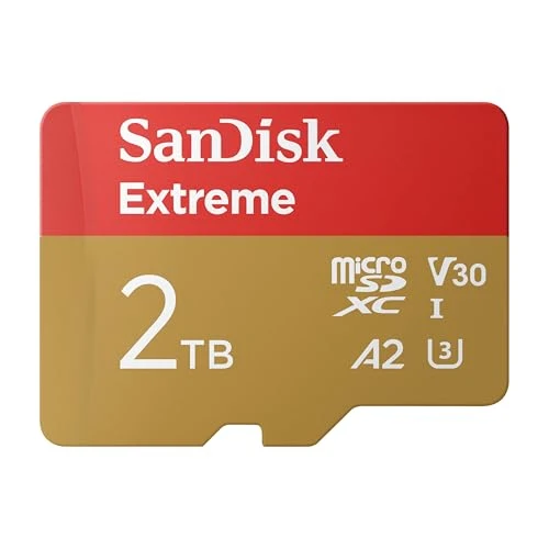 SanDisk Extreme microSDXC UHS-I hafıza kartı 2 TB + SD adaptör, (akıllı telefonlar, aksiyon kameraları veya drone'lar için, 240 MB/s'ye kadar aktarım, 4K UHD) RescuePRO Deluxe, UHS-I, U3, V30 ürün görseli 1