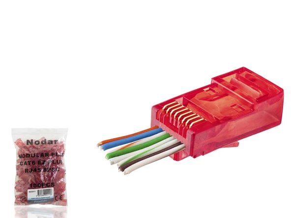 Cat6 Ez Rj45 Konnektör - 100 Adet Kirmizi / Ekonomik Poşet Paket ND2411 ürün görseli 1