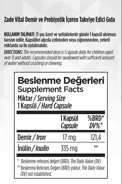 Zade Vital Iron Fe 30 Kapsül - Resim 4