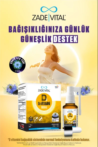Zade Vital D3 Vitamini 1000 IU Sprey 20 ml ürün görseli 1
