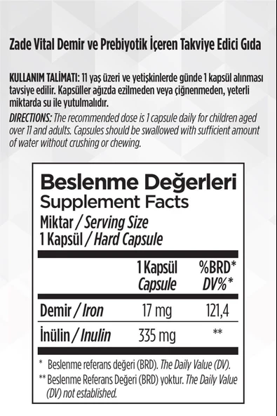 Zade Vital Iron Fe 30 Kapsül - Resim 3
