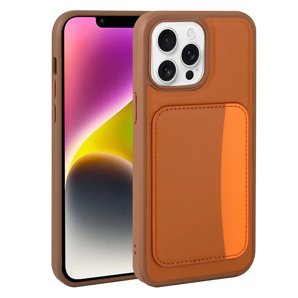 iPhone 16 Pro Max Uyumlu Kartlıklı Süni Deri X-Kart Cüzdan Silikon Kapak ürün görseli 1