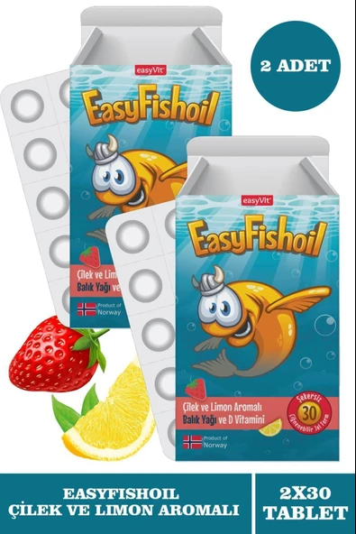 EasyFishoil Çocuk Çilek ve Limon Aromalı 30 Çiğneme Tableti 2 Adet ürün görseli 1