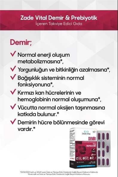 Zade Vital Iron Fe 30 Kapsül - Resim 4