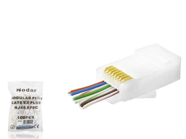 Cat6 Ez Rj45 Konnektör - 100 Adet Beyaz / Ekonomik Poşet Paket ND2414 ürün görseli 1