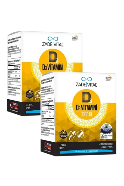 Zade Vital D3 Vitamini 1000 IU Sprey 20 ml 2 Adet ürün görseli 1
