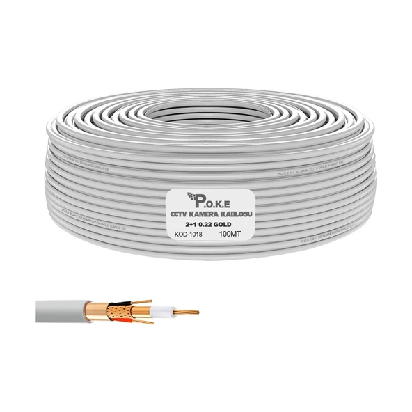 2+1 CCTV 0.22 GOLD Kamera Kablosu 100mt Poke Pk-1018 100 Metre ürün görseli 1
