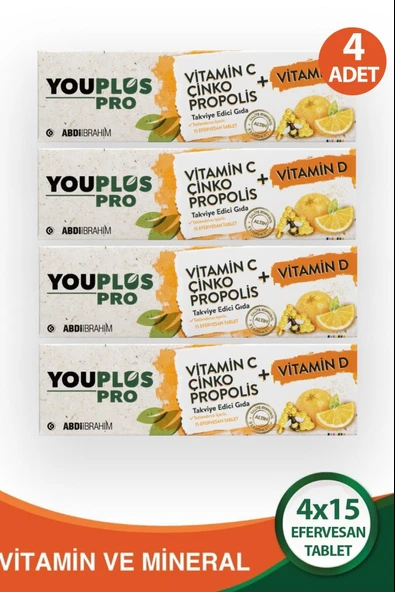 Youplus Pro Vitamin C D Çinko Propolis 15 Efervesan Tablet 4 Adet ürün görseli 1