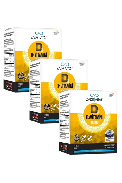 Zade Vital D3 Vitamini 1000 IU Sprey 20 ml 3 Adet ürün görseli 1
