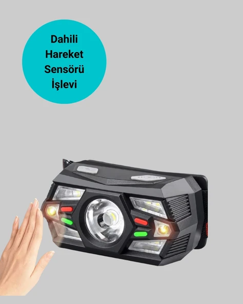 Hareket Sensörlü Şarjlı Led Far Suya Dayanıklı Çok Modlu - Resim 3