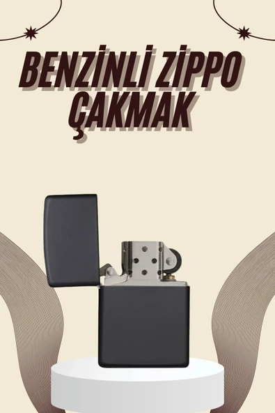Çakmak Parlak Siyah Benzinli Çakmak Cep Boy Doldurulabilir ürün görseli 1
