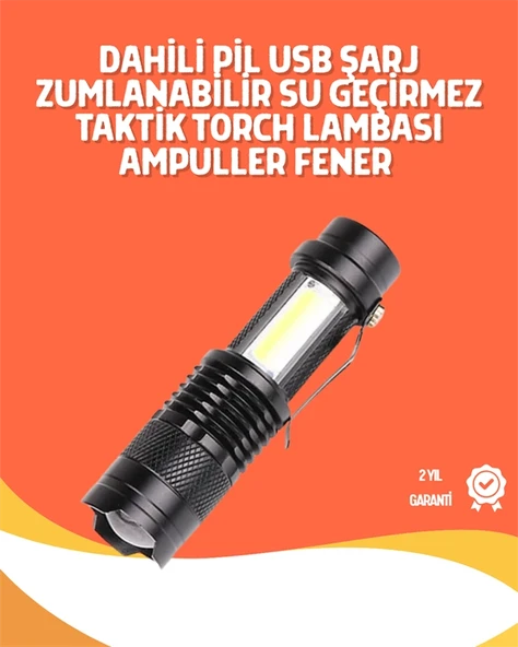 Şarjlı Led El Feneri - 14500 Pil Dahil, 4 Işık Modu, Mini Boy ürün görseli 1