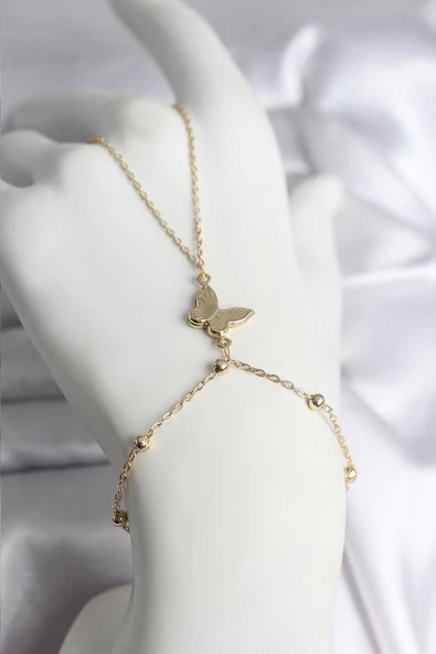 316L Çelik Gold Renk Kelebek Model Kadın Şahmeran - TJ-SN740 ürün görseli 1