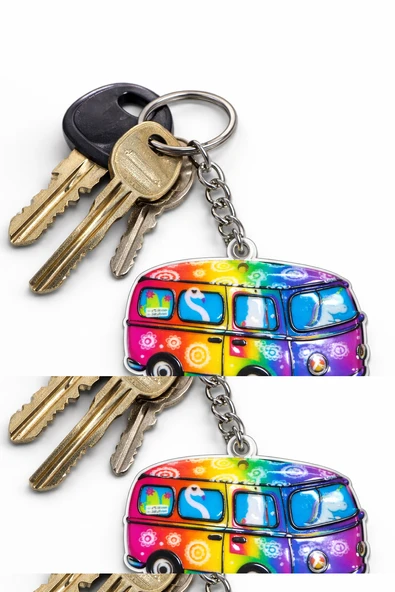 Gökkuşağı Renkli Çiçek Desenli Vosvos Metal Anahtarlık Unisex ürün görseli 1
