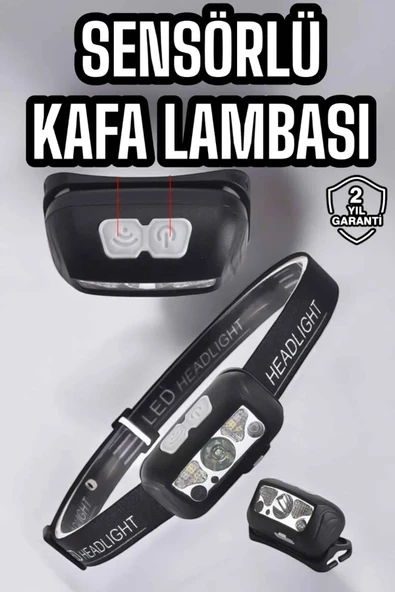 Kafa Lambası Kamp Lambası Sensörlü Şarjlı Ayarlanabilir ürün görseli 1