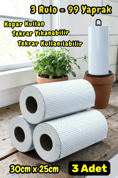 Technow 33 Yaprak Kopar Kullan Rulo Hassas Temizlik Bezi Mavi 25x30cm 3 Rulo Adet ürün görseli 1