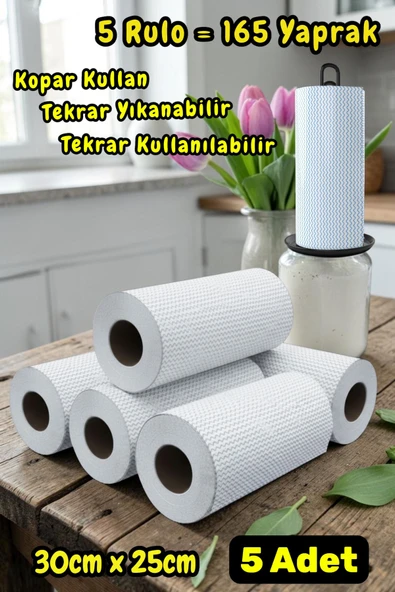 Technow 33 Yaprak Kopar Kullan Rulo Hassas Temizlik Bezi Mavi 25x30cm 5 Rulo Adet ürün görseli 1