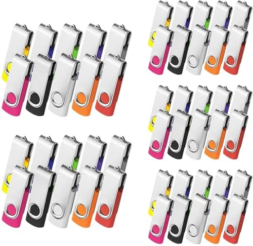 AreTop USB Bellekler, 4GB 50 Adet, USB 2.0 Bellek Çubuğu, USB Bellek Anahtarlık, Flash Sürücü 50 Parça Çok Renkli Döner Bellek Çubuğu USB Seti ürün görseli 1