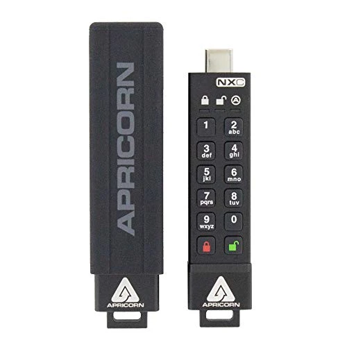 Apricorn Aegis Secure Key 3 NXC 256-Bit Donanım Şifreli USB 3.2 Tip C Flash Sürücü, FIPS 140-3 Seviye 3 Doğrulanmış (ASK3-NXC-32GB), Siyah ürün görseli 1