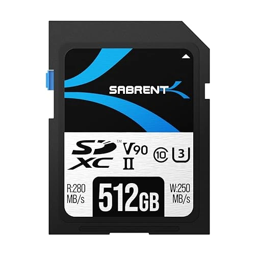 SABRENT SD Kart 512 GB V90 UHS-II U3 ​​​​SDXC Kart Sınıf 10, 280 MB/s Okuma, 250 MB/s Yazma - 4K 8K Video, DSLR, Drone, Kamera için Profesyonel Bellek Kartı (SD-TL90-512 GB) ürün görseli 1