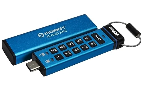 Kingston IronKey Tuş Takımı 200C 16GB Şifreli USB | Alfanümerik klavye | Çok pinli erişim | XTS-AES 256 bit | FIPS 140-3 Seviye 3 Sertifikalı (Beklemede) | IKKP200C/16GB, Mavi ürün görseli 1