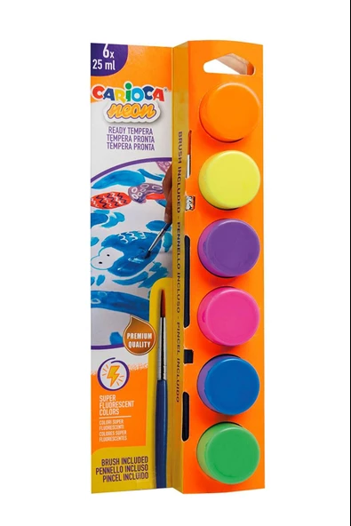 Carioca Tempera Suluboya Süper Yıkanabilir Fırçalı 25 Ml 6 Renk Fosforlu 40486 ürün görseli 1