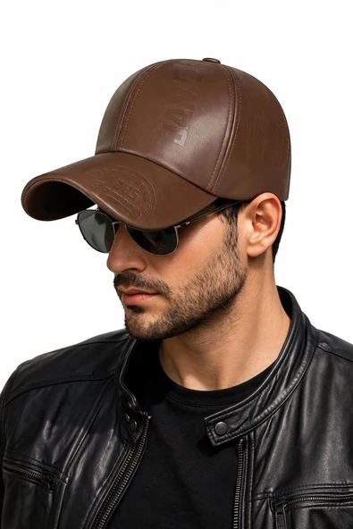 Valkyrie Erkek Açık Kahverengi Deri Şapka Kavisli Siperlikli Ayarlanabilir Spor Günlük Baseball Cap ürün görseli 1