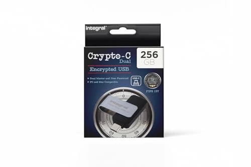 Integral 256 GB Crypto-C Çift Şifreli USB Flash Bellek Çubuğu, Güvenli Çift Şifreli AES-XTS 256-Bit Donanım Şifreli USB 3.2, FIPS 197 Sertifikalı - Mac, MacBook, PC, Dizüstü Bilgisayar için ürün görseli 1