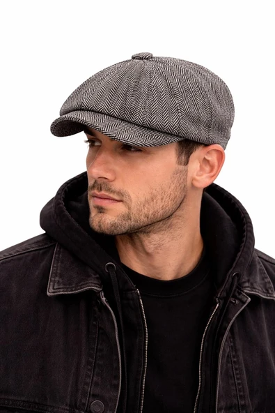 Valkyrie Unisex Gri Balıksırtı Kasket Şapka Vintage İngiliz Stil 8 Dilimli Newsboy Cap ürün görseli 1