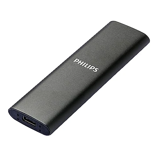Philips Harici Taşınabilir SSD 1 TB - Ultra İnce SATA Ultra Hızlı USB-C, 540 MB/s'ye kadar okuma hızı, alüminyum ürün görseli 1