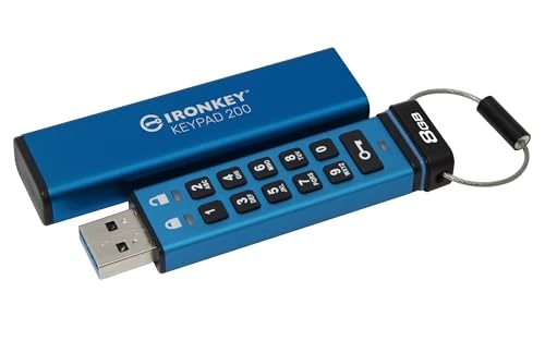 Kingston IronKey Tuş Takımı 200 8GB Şifreli USB | Alfanümerik klavye | Çok pinli erişim | XTS-AES 256 bit | FIPS 140-3 Seviye 3 Sertifikalı (Beklemede) | IKKP200/8GB, mavi ürün görseli 1