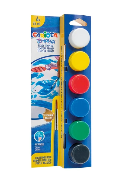 Carioca Tempera Suluboya Süper Yıkanabilir Fırçalı 25 Ml 6 Renk 40433 ürün görseli 1