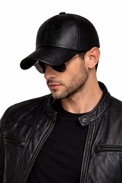 Valkyrie Erkek Siyah Deri Şapka Kavisli Siperlikli Ayarlanabilir Spor Günlük Baseball Cap ürün görseli 1