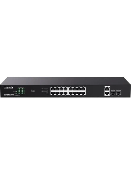 Tenda Teg1120P-16-250W 16 Port Poe+ 10-100-1000 2 Port Uplink + 2 Port Sfp Switch Çelik Kasa ürün görseli 1