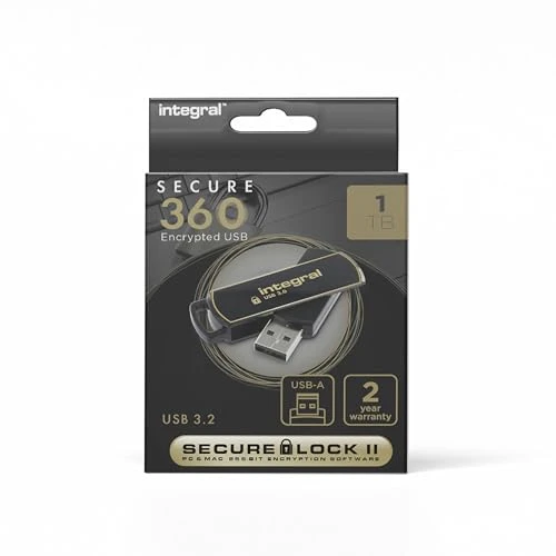 Integral 1TB Secure360 256-Bit Yazılım Şifreli 3.0 USB Bellek - Çalışan ve şifrelenmiş çift bölüm, şifre saldırılarına karşı akıllı koruma ve 360 ​​derece dönebilen muhafaza ürün görseli 1