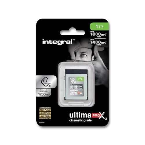 Integral 1 TB CFexpress Bellek Kartı Tip B 2.0 12K ve 8K RAW ve 8K 120 FPS, 1800 MB/s Okuma, 1400 MB/s Yazma Hızı, 1200 MB/s Sürekli Yazma Hızı, Gelişmiş Sinematik ve DSLR Kameralar için Tasarlandı ürün görseli 1