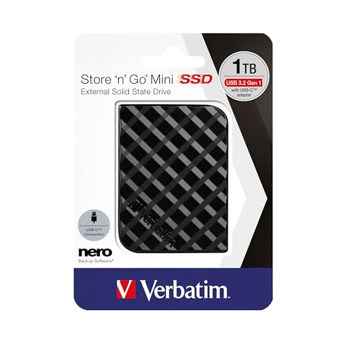 Verbatim Store 'n' Go Mini SSD 1 TB Siyah 35g Harici SSD Windows ve Mac OS X için USB 3.0 SSD Harici SSD Taşınabilir Sürücü USB-C Harici Flash Sürücü ürün görseli 1