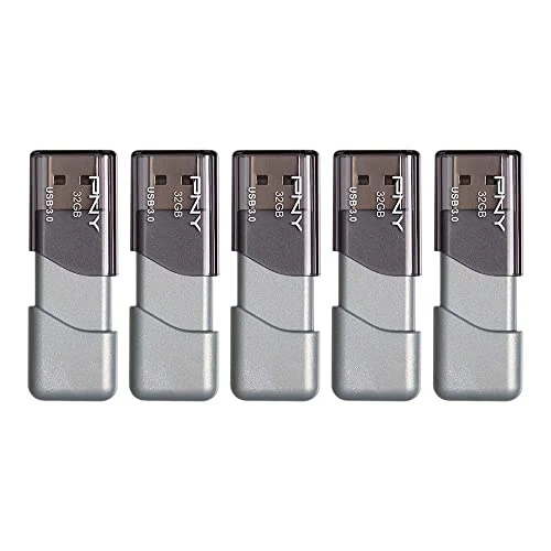 PNY 32 GB Turbo Ataşe 3 USB 3.0 Flash Sürücü, 5'li Paket, Gri ürün görseli 1