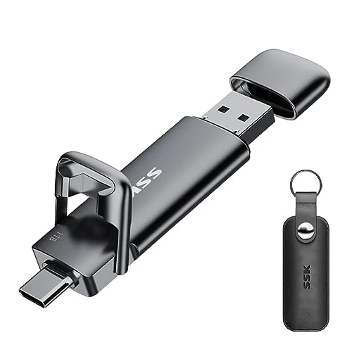 SSK USB C Harici SSD 1 TB, 550 MB/s'ye kadar Aşırı Hızlı Katı Hal Sürücüsü, Android Telefon, Dizüstü Bilgisayar, Tablet, Mac için Çift USB Tip C + USBA USB3.2 Gen2 Veri Depolama ürün görseli 1