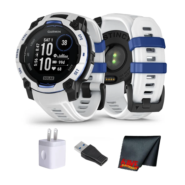 Garmin Instinct 3 Solar Rugged GPS Smartwatch, 45 mm Case, Sınırsız Battery Solar Şarj, Multi-Band GPS, built-in Flashlight, Whitestone with Blue Band (Supernova Collection) ürün görseli 1