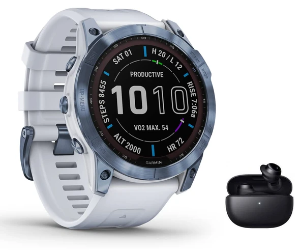 Garmin Fenix ​​​​7X Sapphire Solar GPS çoklu spor akıllı saat dokunmatik ekranı - DLC Titan - müzik çalar - navigasyon - taş beyazı/beyaz dahil. Bluetooth kulaklık ürün görseli 1