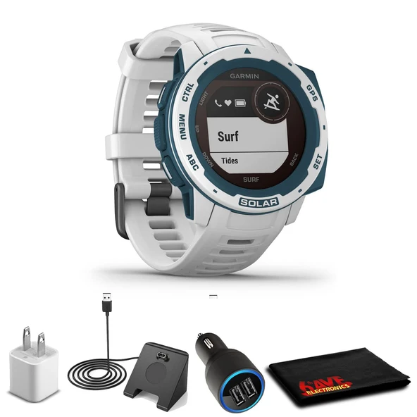 Garmin Instinct Solar Surf Edition Cloudbreak + USB Car/Wall Adaptör + Watch Şarj Stand + 6Ave Fiber Kumaş (010-02293-18) ürün görseli 1
