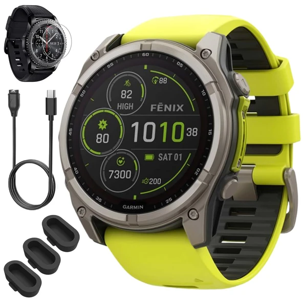 Garmin 010-02907-20 Fenix 8 51mm Smartwatch, Solar Sapphire, Guangzhou with Amp Yellow/Graphite Titanyum ürün görseli 1