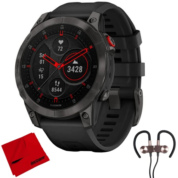 Garmin 010-02582-10 epix Gen 2, Premium Active Smartwatch (Black Titanyum) Sche with Deco Gear Manyetik Kablosuz Sport Earbuds and Deco Gear Microfiber Temizlik Kumaş ürün görseli 1