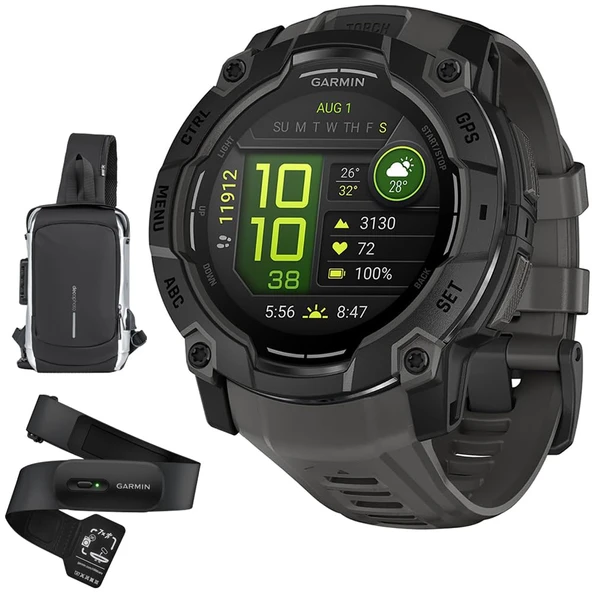 Garmin 010-03020-00 Instinct 3 50mm Açık GPS Smartwatch, AMOLED, Black Band Sche with HRM 200 Heart Rate Monitor True Heart Rate & HRV Data (XS-S) & Deco Essentials Sling Backpack ürün görseli 1