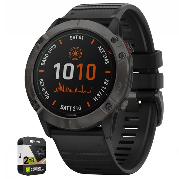 Garmin 010-02157-20 Fenix 6X Pro Solar Multisport GPS Smartwatch Titanyum Karbon Gray Sche ile Premium 2 YR CPS Geliştirilmiş Koruma Paketi ürün görseli 1